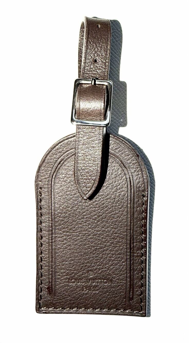 Louis Vuitton Silver Leather Name Tag w/ N Stamped Dark Brown
